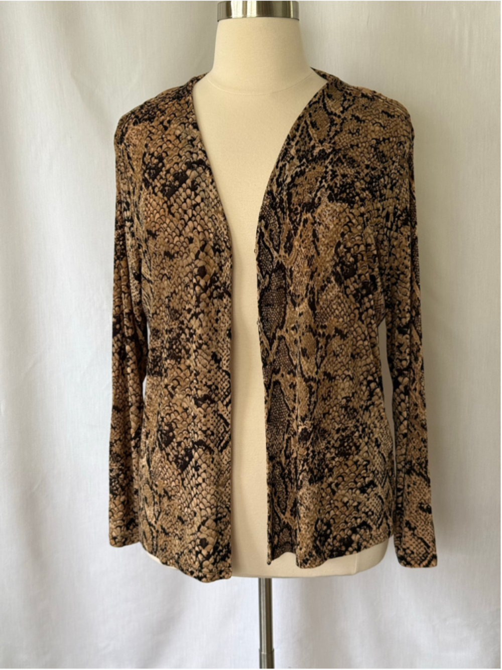 Chico’s Private Edition Size 16 (Chico’s 3) Snake Print Cardigan Brown Black